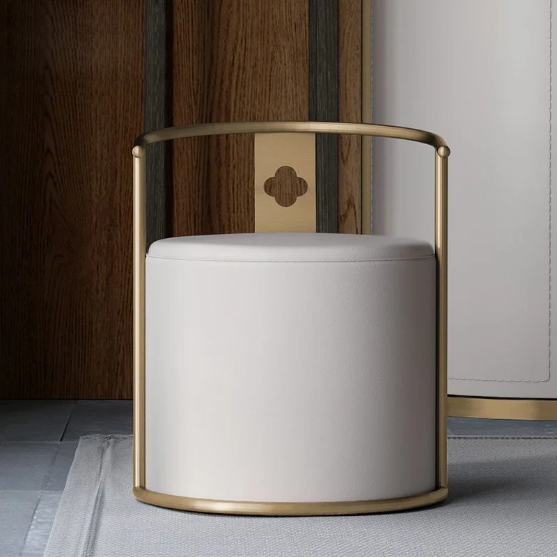 Contemporary Scandinavian Cylinder Stainless Steel Microfiber Leather Vanity Stool Backrest Armless For Bedroom