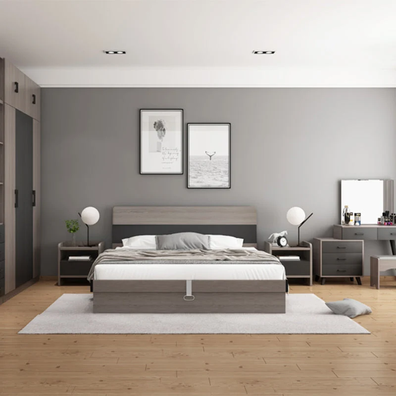 Modern Grey Standard Bed with Rectangular Headboard and Legs
