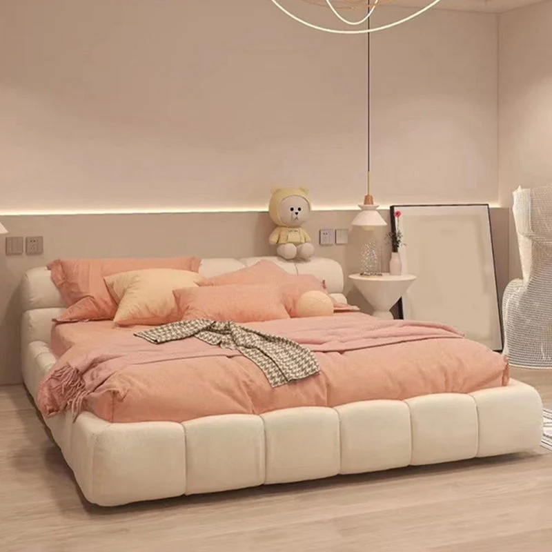 Contemporary Standard Bed with Tufted Genuine Leather Headboard