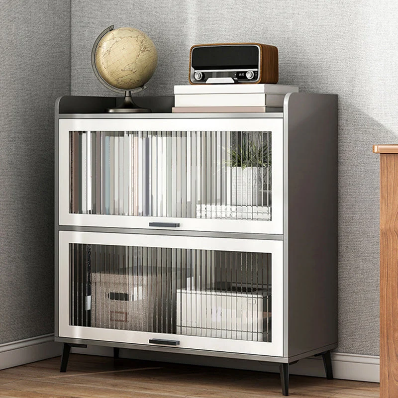 Wooden Engineered Wood Bookcase with Doors Closed Back Bookshelf Doors Included
