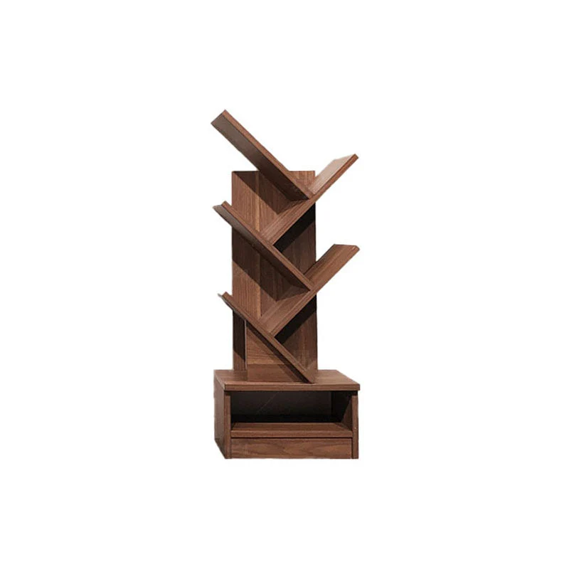 Modern Engineered Wood Bookshelf Walnut Geometric Closed Back Bookcase