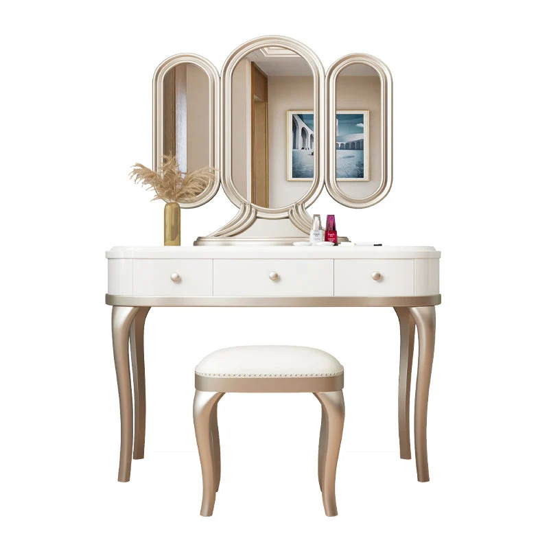Victorian Storage Makeup Vanity Desk Bedroom Dressing Table Stool Set with 3 Drawers