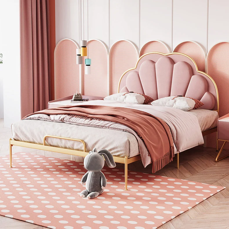 Standard Bed Upholstered Low Profile Bed Frame in Gold Finish