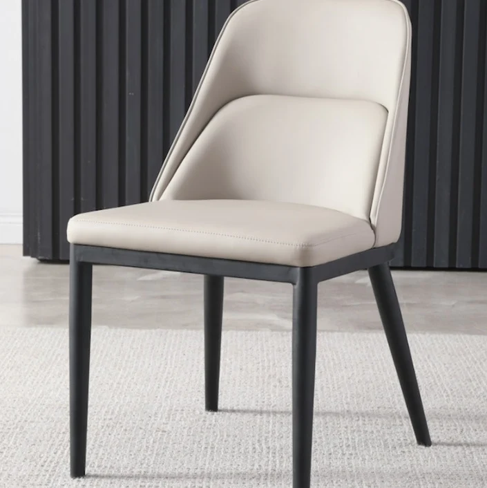 Contemporary Scandinavian Trapezoidal Square Curved Faux Leather Metal Dining Chair Backrest Armless For Dining Room