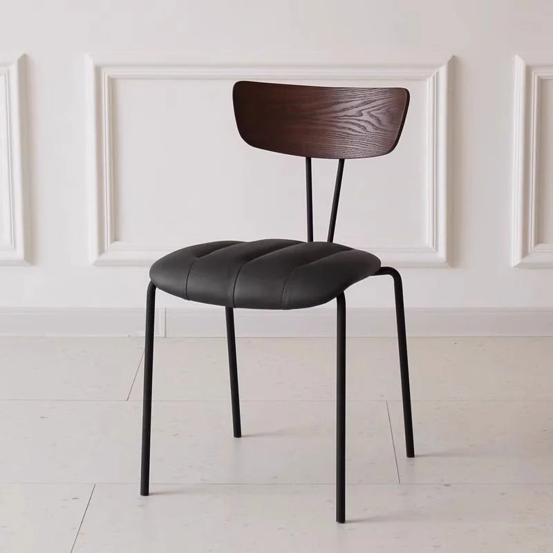 Contemporary Nordic Round Striped Upholstered Plywood Faux Leather Metal Frame Dining Chair Backrest For Dining Room