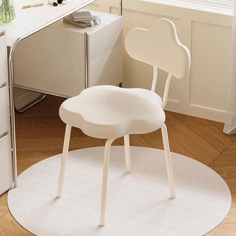 Modern Minimalist Cream Cloud Upholstered Faux Leather Iron Plywood Frame Vanity Stool Backrest For Bedroom