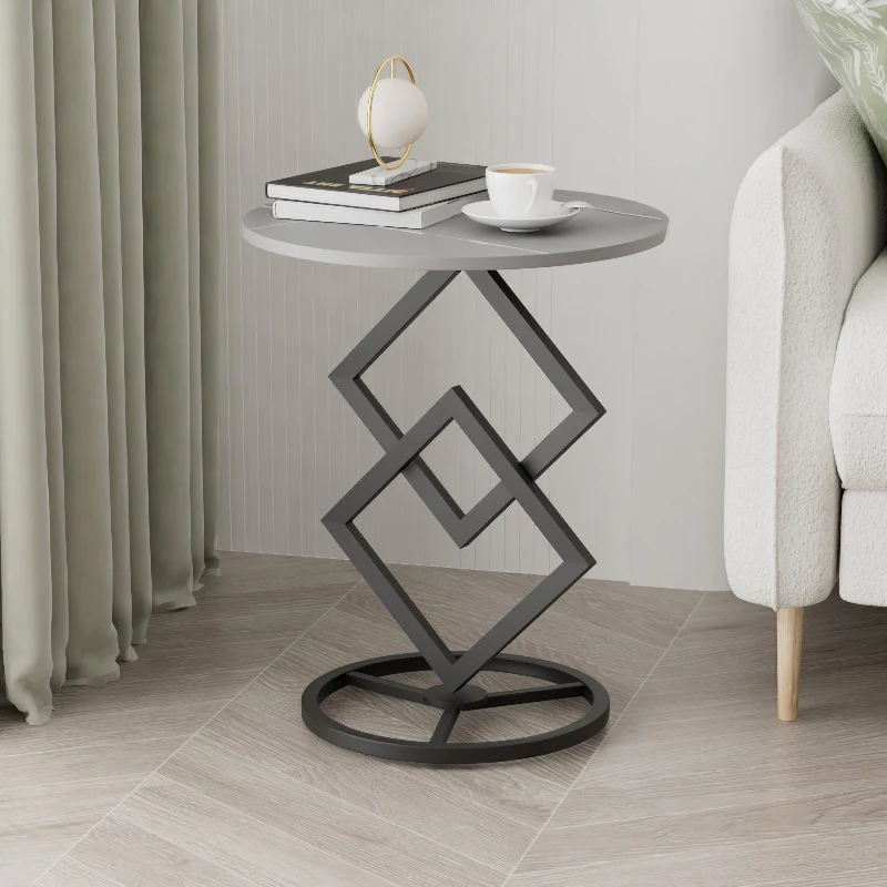 Modern Minimalist Combination Diamond Base Round MDF Metal Frame Side Table For Living Room