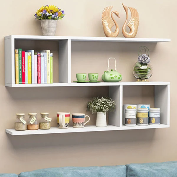 Floating Modern Bookcase Horizontal Matte Finish Wood Open Case for Living Room