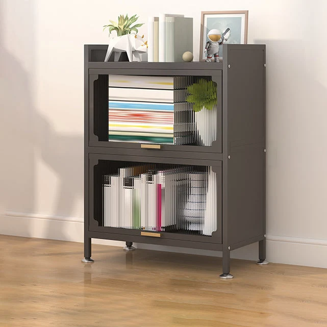 Modern Metal Bookshelf Standard Closed Back Bookcase with Doors