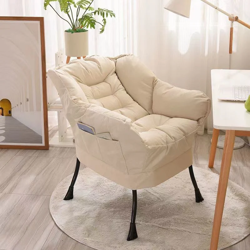 Contemporary Scandinavian Cotton Linen Suede Steel Cotton Petal Square Accent Chair Backrest Detachable Storage Bag For Bedroom
