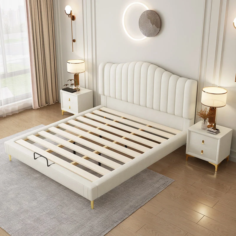 Soild Wood Bed with Camelback Panel Headboard and Metal Legs