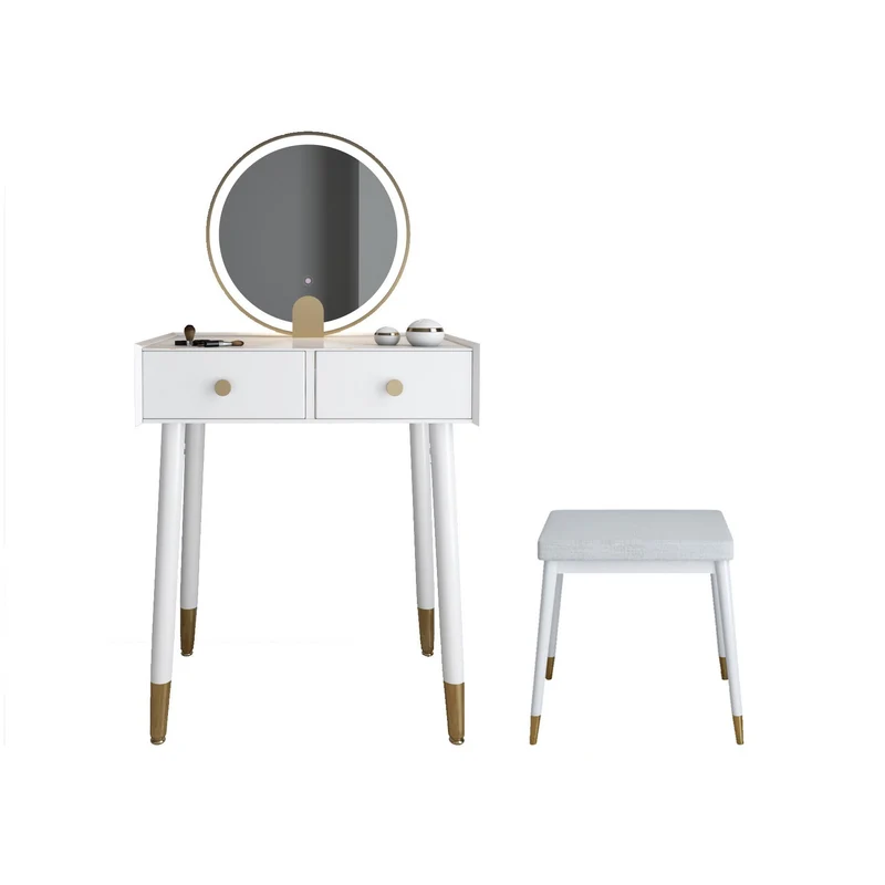 Scandinavian Lighted Mirror Makeup Vanity Desk in Wood Vanity Dressing Table Set