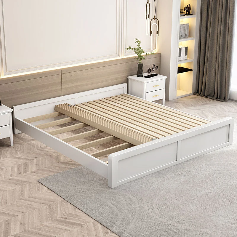 Mid-Century Modern White Platform Bed Frame Solid Wood Platform Bed