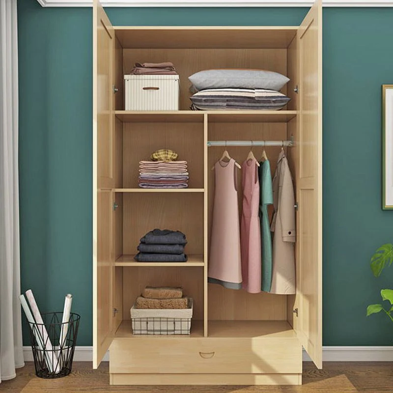 Contemporary Style Wardrobe Armoire Wooden Wardrobe Closet with Door and Drawer