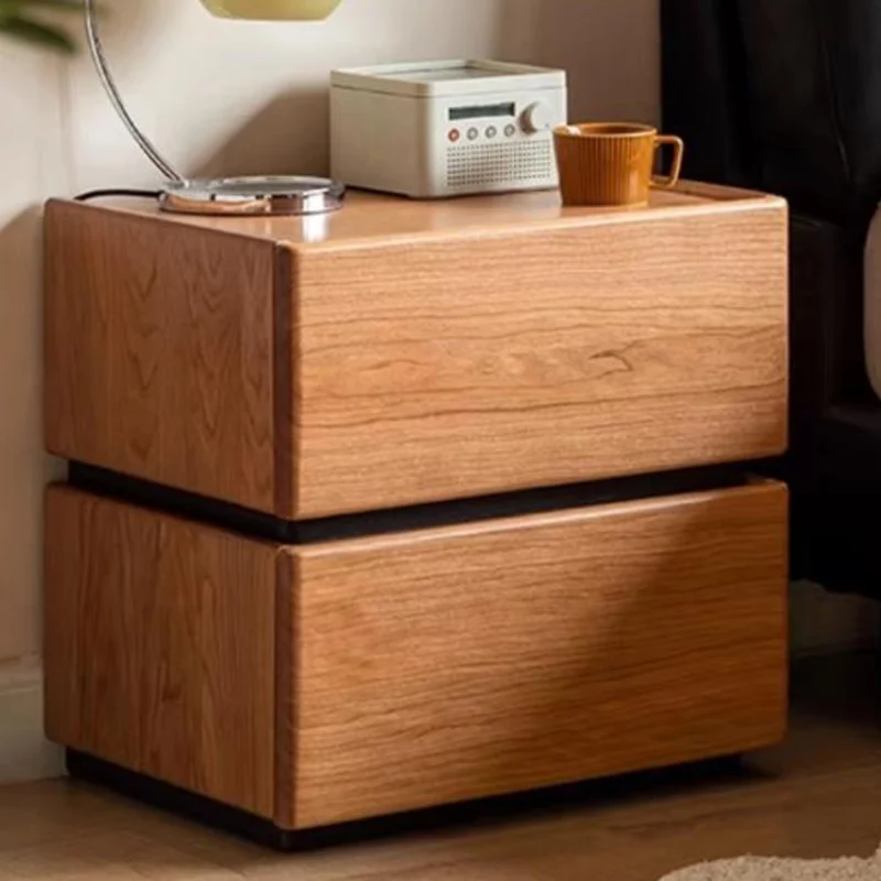 Traditional Japanese Rectangular Cube Rubberwood Side Table 1 - Drawer For Living Room