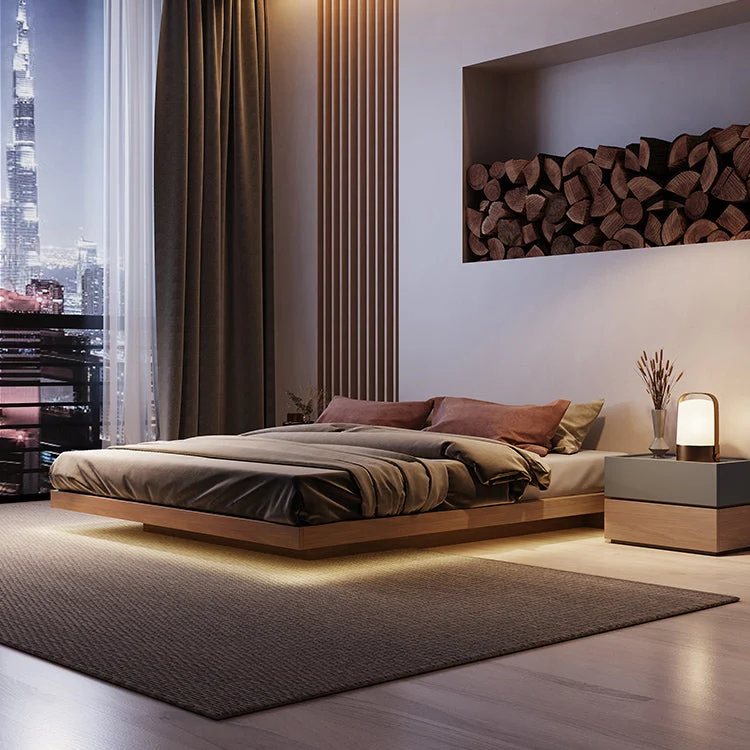 Espresso Platform Bed Frame Solid Wood Platform Bed Mid-Century Modern