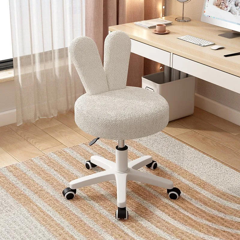 Contemporary Creative Round Rabbit Shape Backrest Sherpa Fabric Metal Frame Vanity Stool For Bedroom