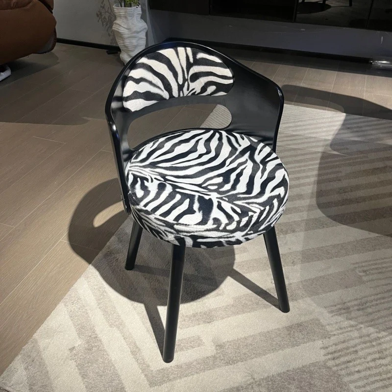 Contemporary Retro Swivel Round Upholstered Solid Wood Frame Fabric Vanity Stool Backrest For Bedroom