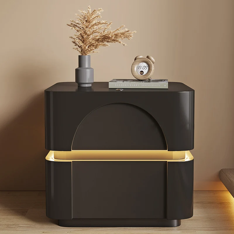 Modern Minimalist Rectangular Plywood Carbon Steel Nightstand 2-Drawer For Bedroom