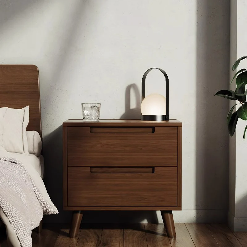 Modern Minimalist Rectangular Rubberwood Plywood Nightstand 1/2 Drawer For Bedroom