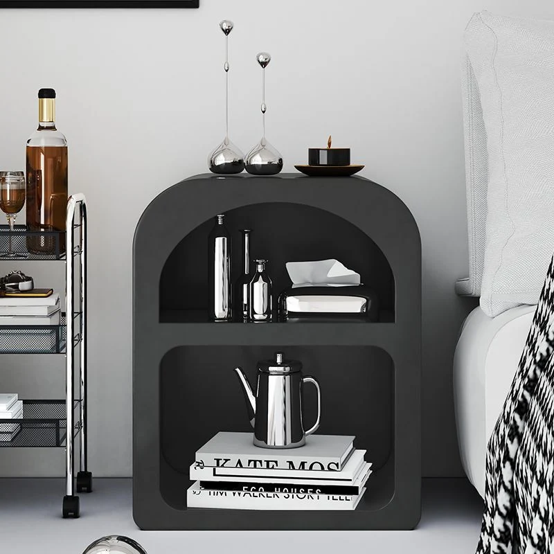 Modern Minimalist Square Arched MDF Nightstand 2-Storage For Bedside