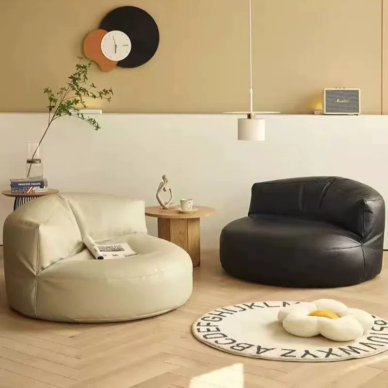Contemporary Retro Microfiber Leather EPS Semicircular Bean Bag Lazy Sofa Footrest Backrest For Living Room