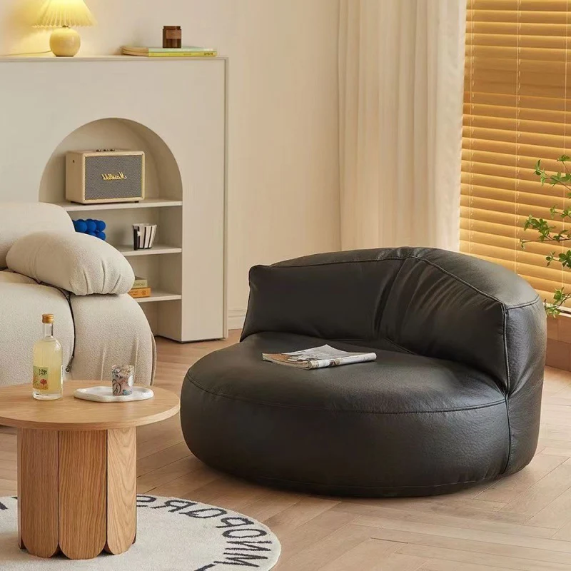 Contemporary Retro Microfiber Leather EPS Semicircular Bean Bag Lazy Sofa Footrest Backrest For Living Room