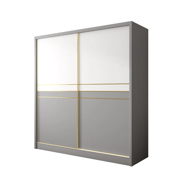 White and Gray Storage Cabinet for Home Modern Wood Cabinet with Sliding Doors