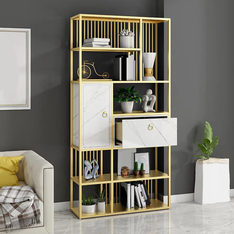 Glam Metal and Wood Shelf Bookcase Vertical Book Shelf for Office