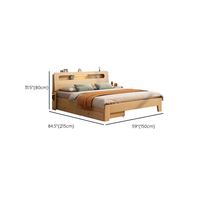 Contemporary Natural Pine Wood Panel Rectangular Mattress Included Panel Bed