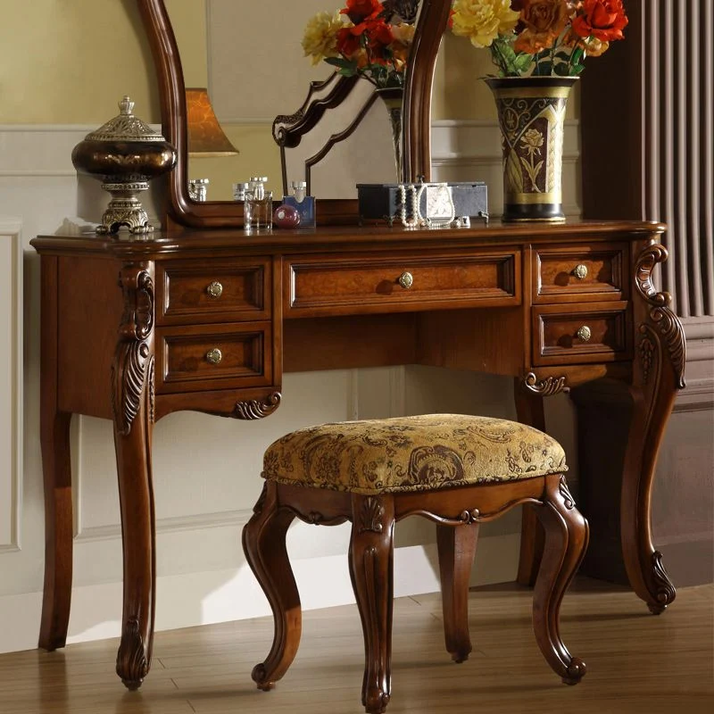 Traditional Bedroom Makeup Vanity Desk Table Solid Wood Vanity Dressing Table with Drawer