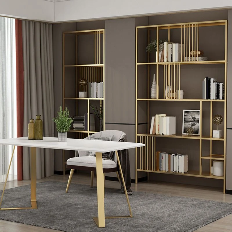 Glam Metal and Wood Shelf Bookcase Etagere Open Home Book Shelf with 5 Shelves