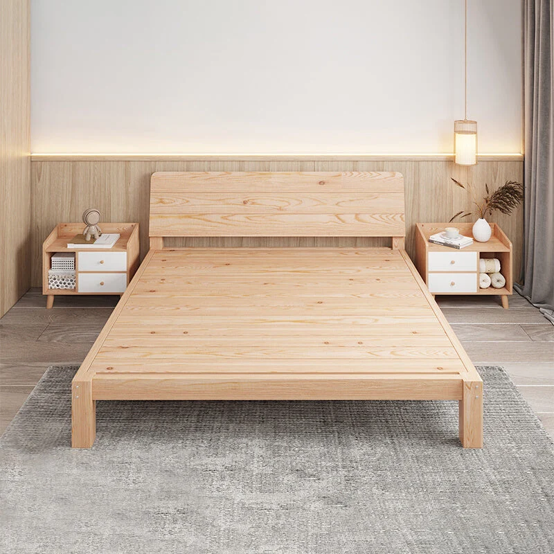 Scandinavian Rectangular Bed Headboard Wood Bed with Custom Legs