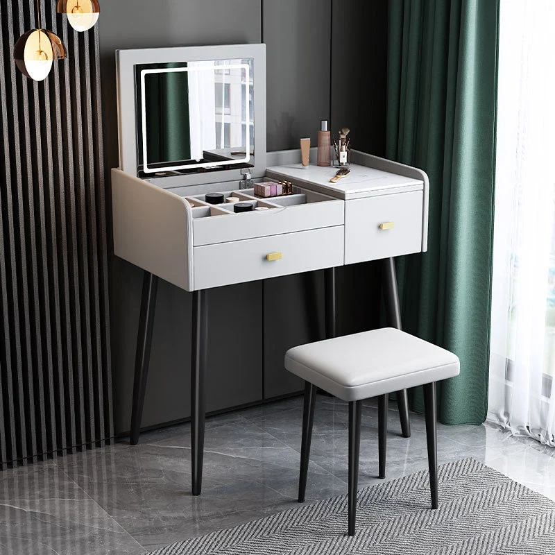 Contemporary Vanity Desk 2- Drawer Slate Top Table Makeup Vanity