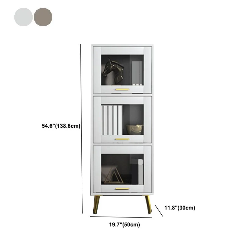 Glam Champagne/White Closed Back Standard Wood Shelf Bookcase for Living Room
