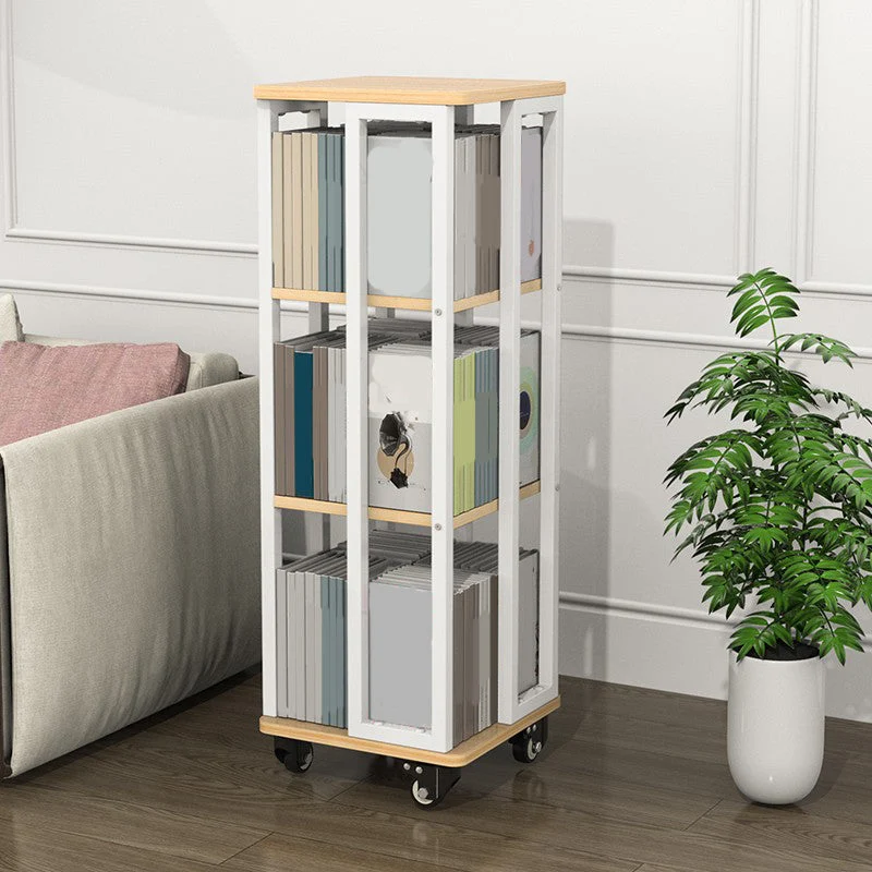 Contemporary Standard Shelf Metal Shelf Bookcase with Casters