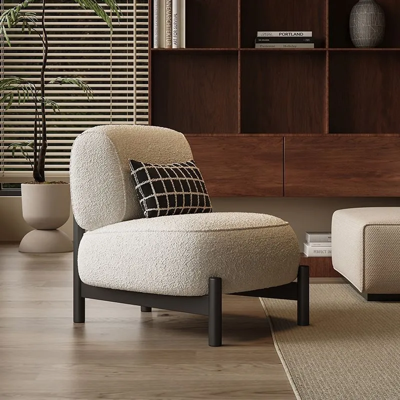 Contemporary Nordic Sherpa Fabric Wood Carbon Steel Stainless Steel Sponge Square Accent Chair Backrest For Living Room
