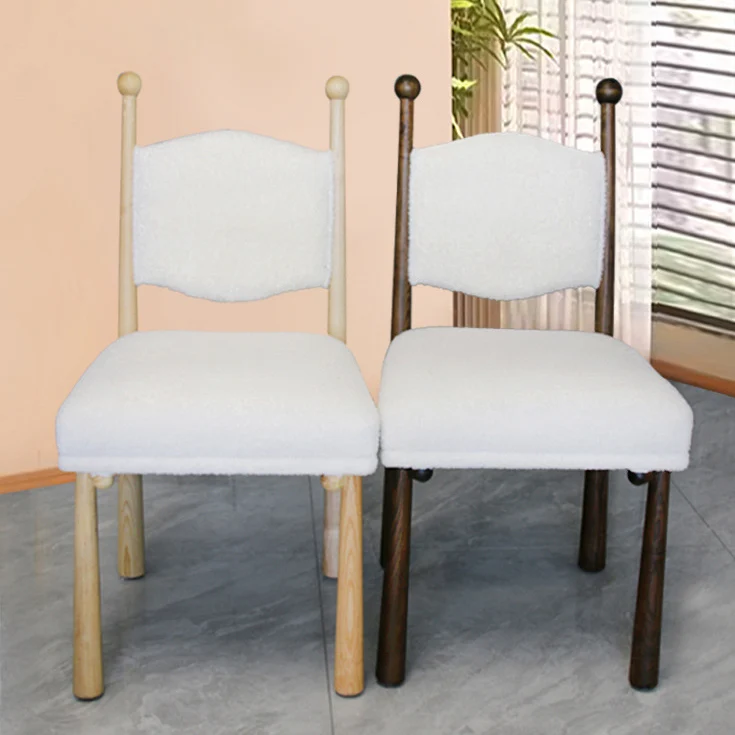 Contemporary Scandinavian Square Cushion Solid Wood & Plywood Sherpa Fabric Dining Chair Backrest For Dining Room