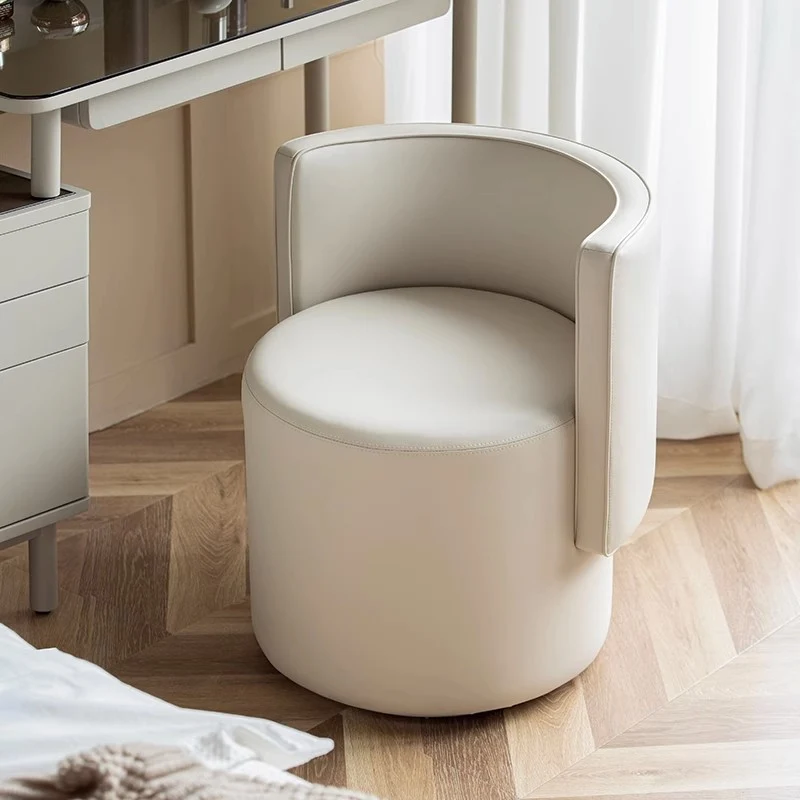 Contemporary Nordic Cylinder Microfiber Leather Aluminum Pine Wood Vanity Stool Backrest For Bedroom