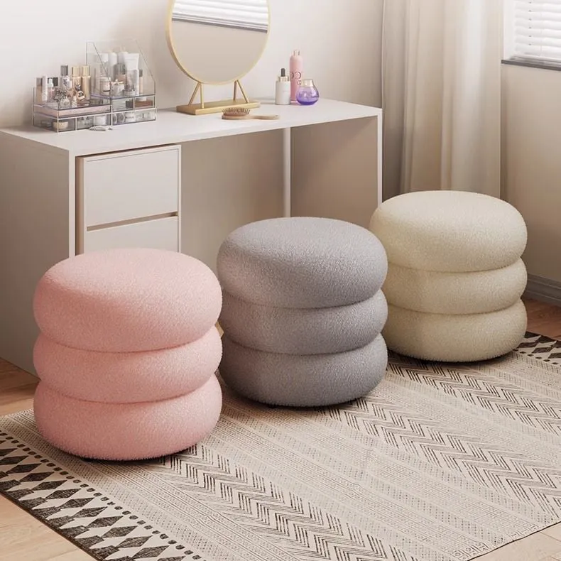 Modern Minimalist Cylinder Frame Sherpa Fabric Plywood Vanity Stool For Bedroom
