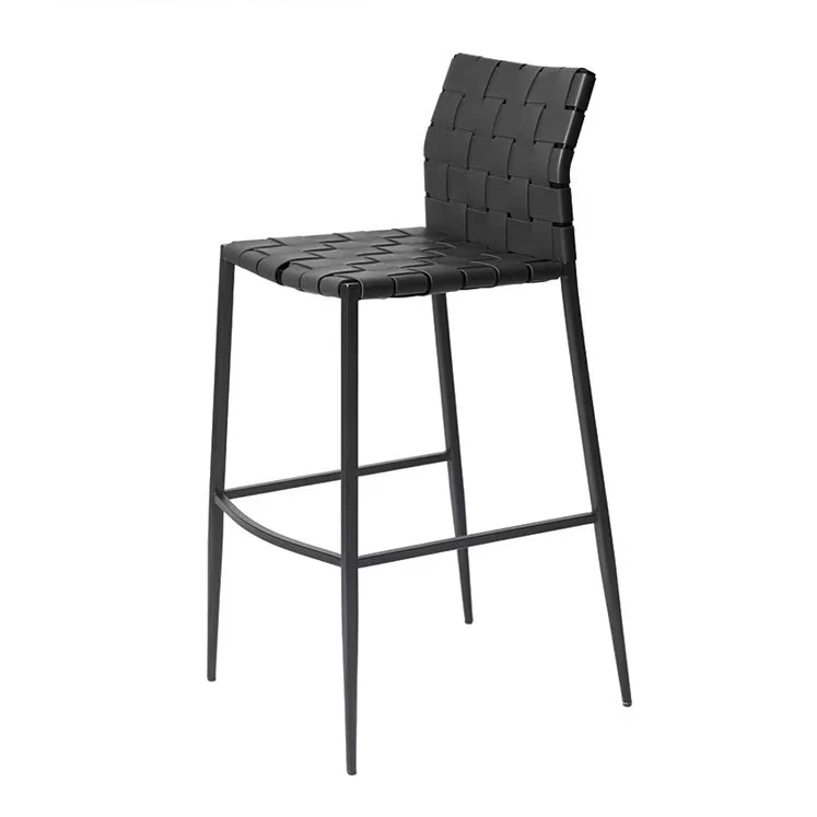 Contemporary Scandinavian Square Saddle-Style Faux Leather Metal Bar Stool Backrest For Dining Room