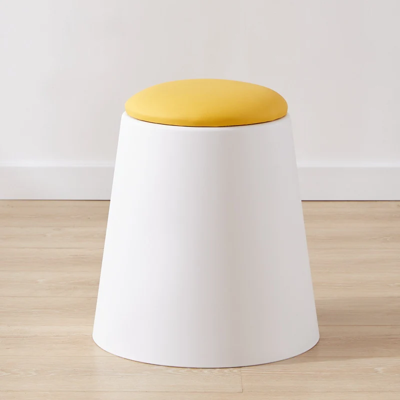 Contemporary Scandinavian Round Cylinder Stackable Faux Leather PP Low Stool For Living Room