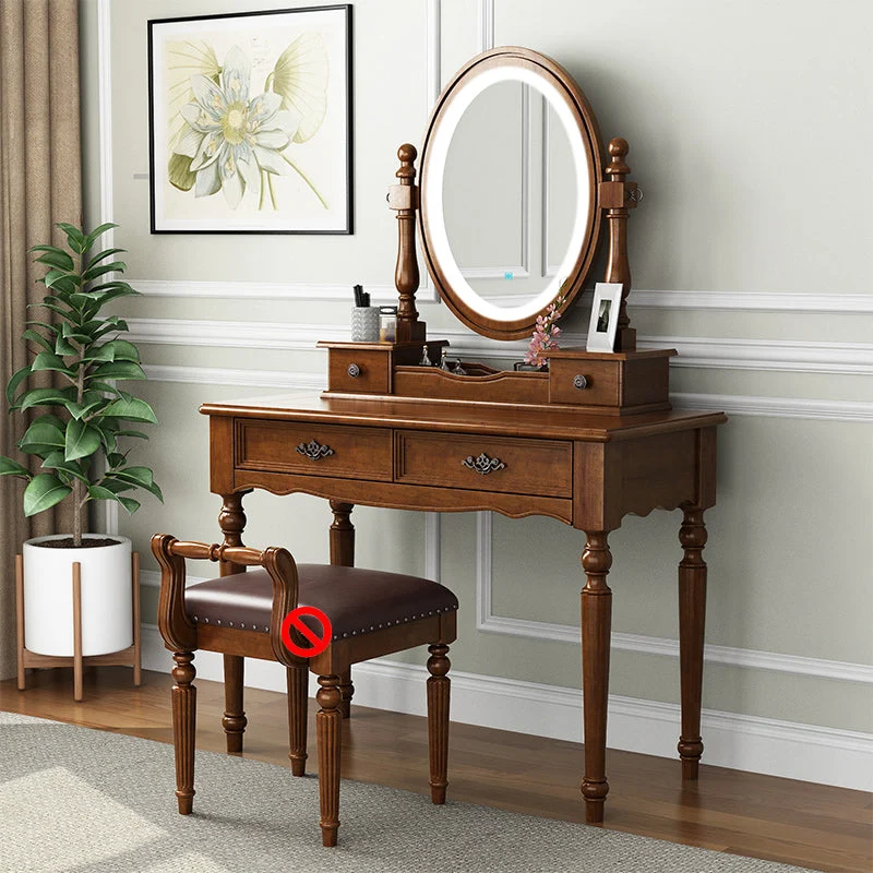 Brown Solid Wood Makeup Vanity with Drawers and Mirror Dressing Table