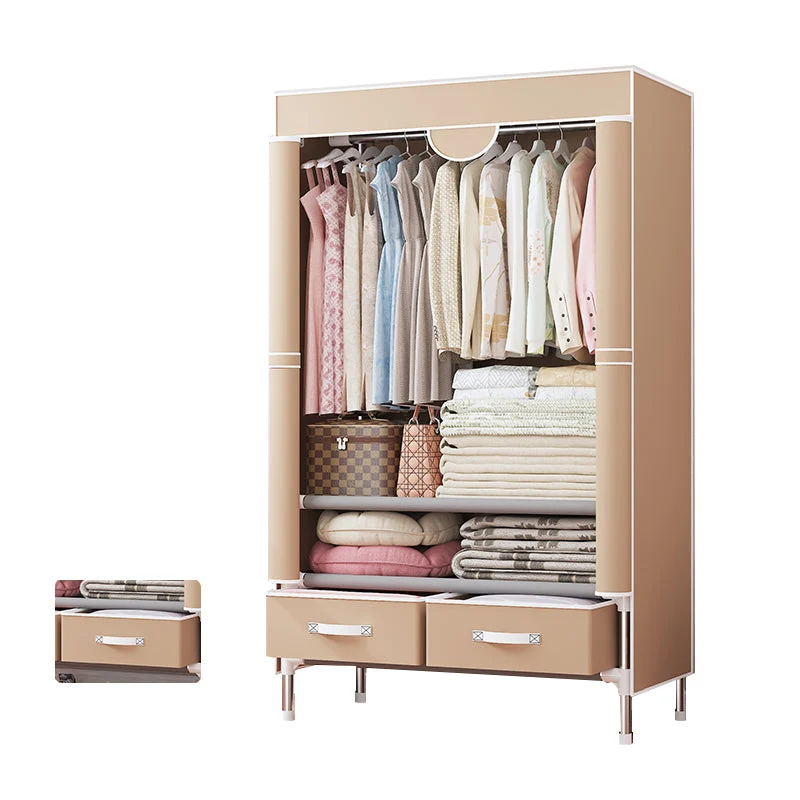 Modern Bedroom Wardrobe Armoire Steel Frame Wardrobe with Drawers