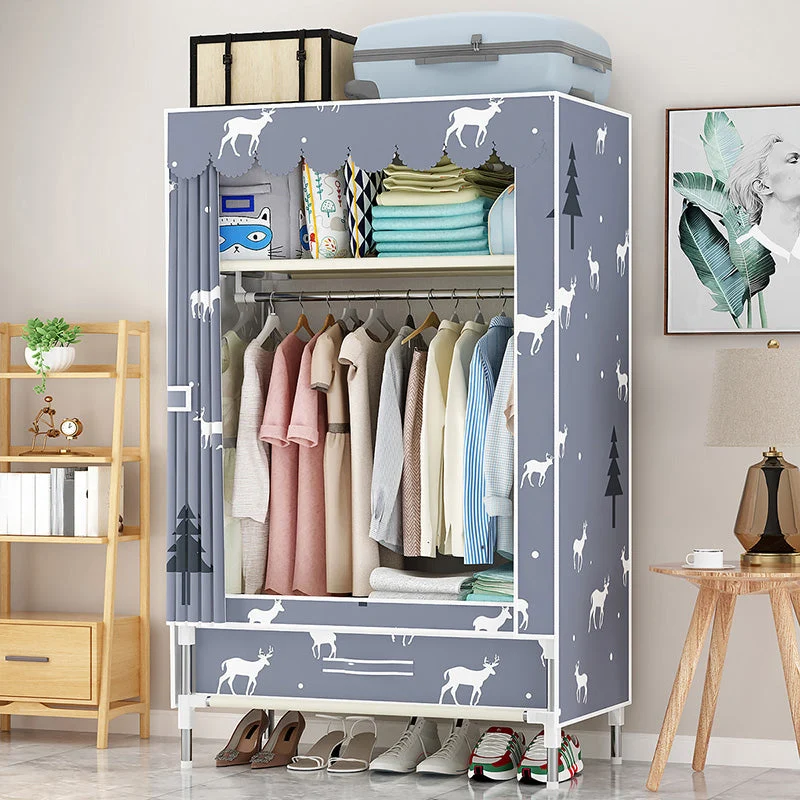 Steel Frame Wardrobe Cabinet Modern Style Wardrobe Armoire with Drawer