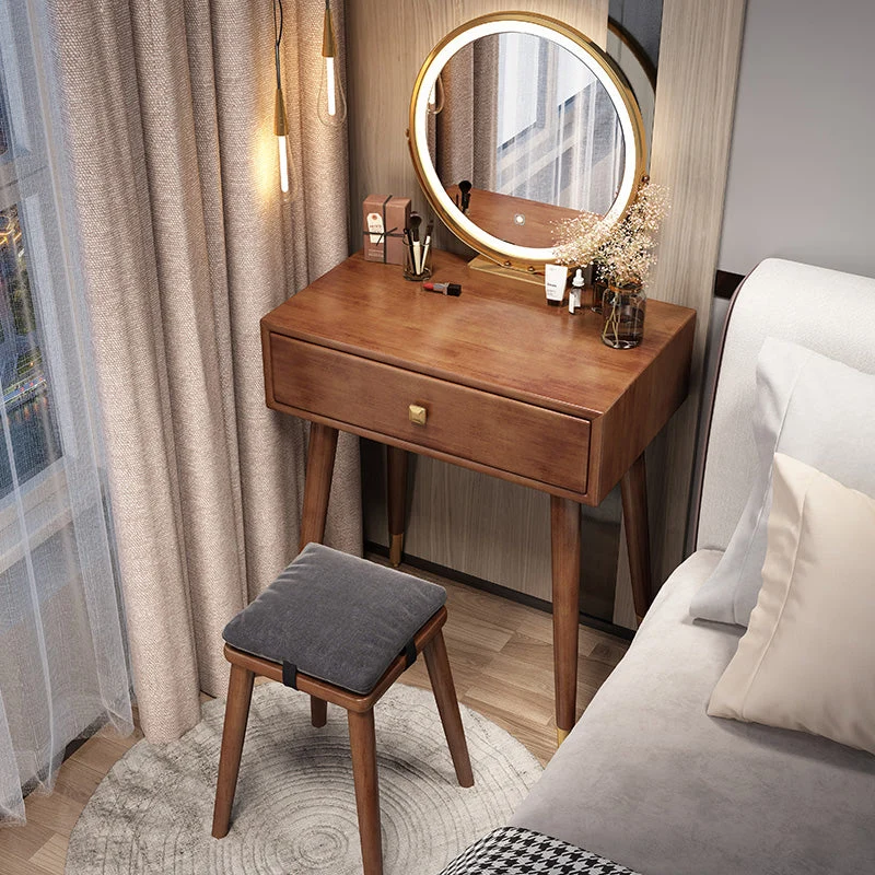 Scandinavian Rubberwood Makeup Counter with Drawer Vanity Dressing Table