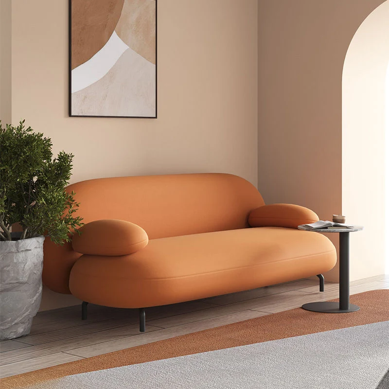 Contemporary Nordic Synthetic Fabric PU Leather Wood Iron Sponge Oval Sofa Backrest Armrest For Living Room