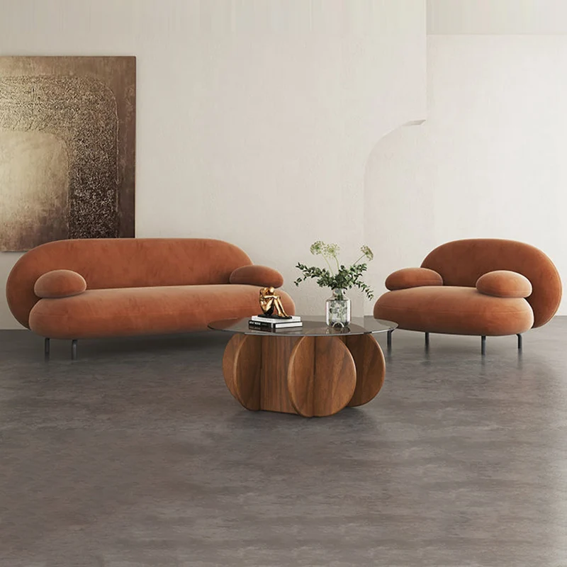 Contemporary Nordic Synthetic Fabric PU Leather Wood Iron Sponge Oval Sofa Backrest Armrest For Living Room