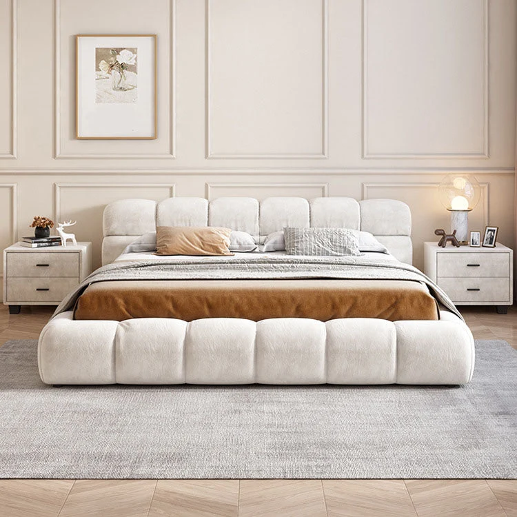 Modern Style Velvet/leather Tufted Upholstered Headboard White Bed