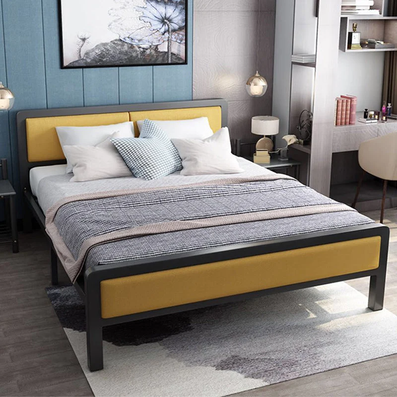Contemporary Metal Standard Bed, Panel Rectangular Headboard Bed